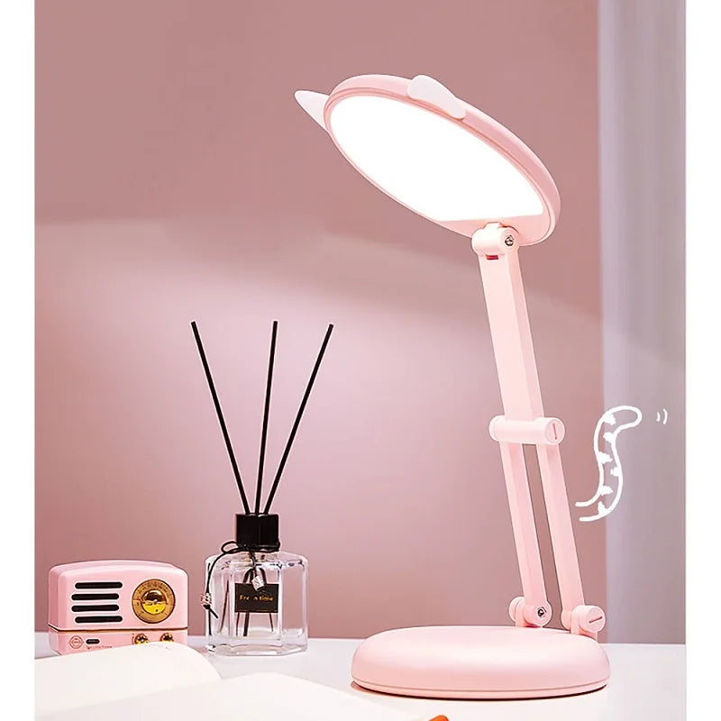 Adorable Folding Pink Cat Ear Desk Lamp - Portable Eye Protection Night Light for Reading and Learning | Kalsten