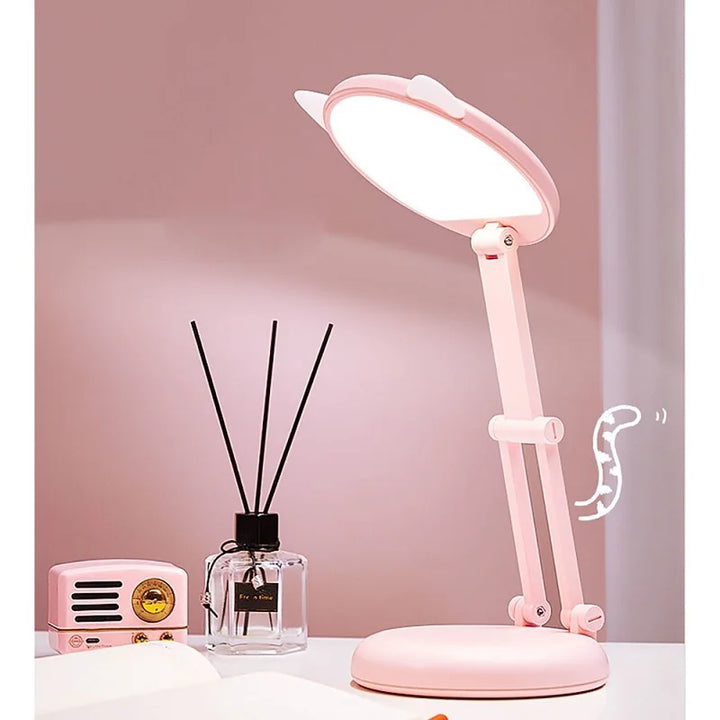 Adorable Folding Pink Cat Ear Desk Lamp - Portable Eye Protection Night Light for Reading and Learning | Kalsten