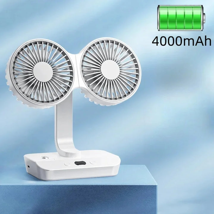 Adjustable Double-Head Portable Table Fan Night Lamp | Kalsten