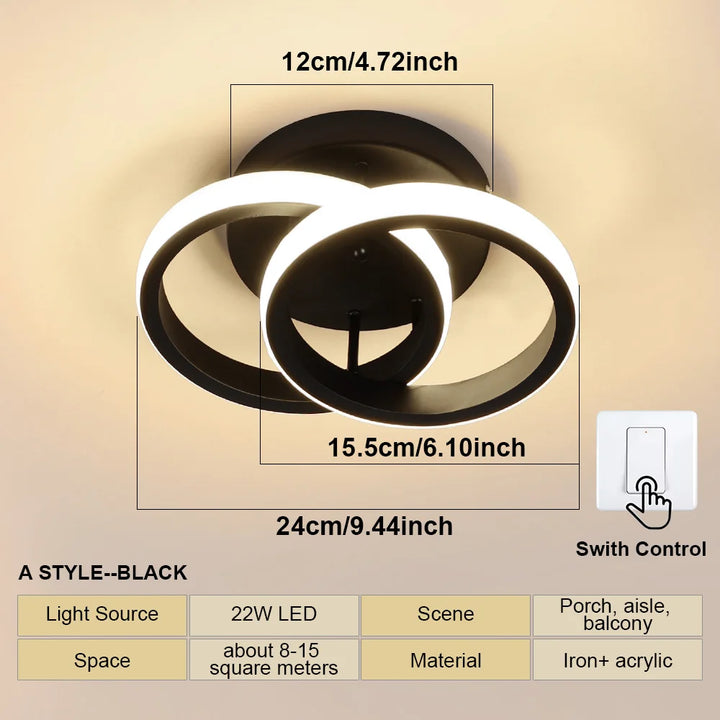 Modern LED Aisle Ceiling Light – 2-Ring Surface-Mounted Lighting Fixture for Hallway, Balcony, and Indoor Spaces | Kalsten