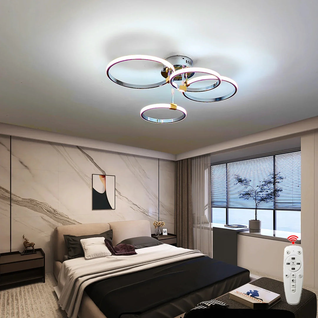 Modern LED Ceiling Chandelier – Dimmable Light with Remote & App Control, Gold/Chrome/Black Finish, for Living Room & Bedroom | Kalsten