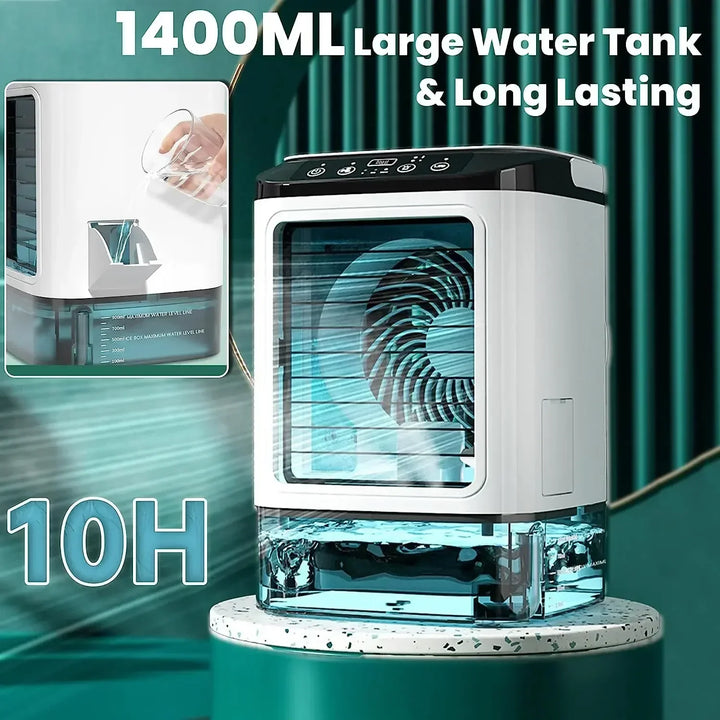 Air Conditioner Portable Fan Desktop Dual Spray Ultrasonic Atomization 3-Speed Mute Air Cooler Night Light Electric Fan for Home | Kalsten