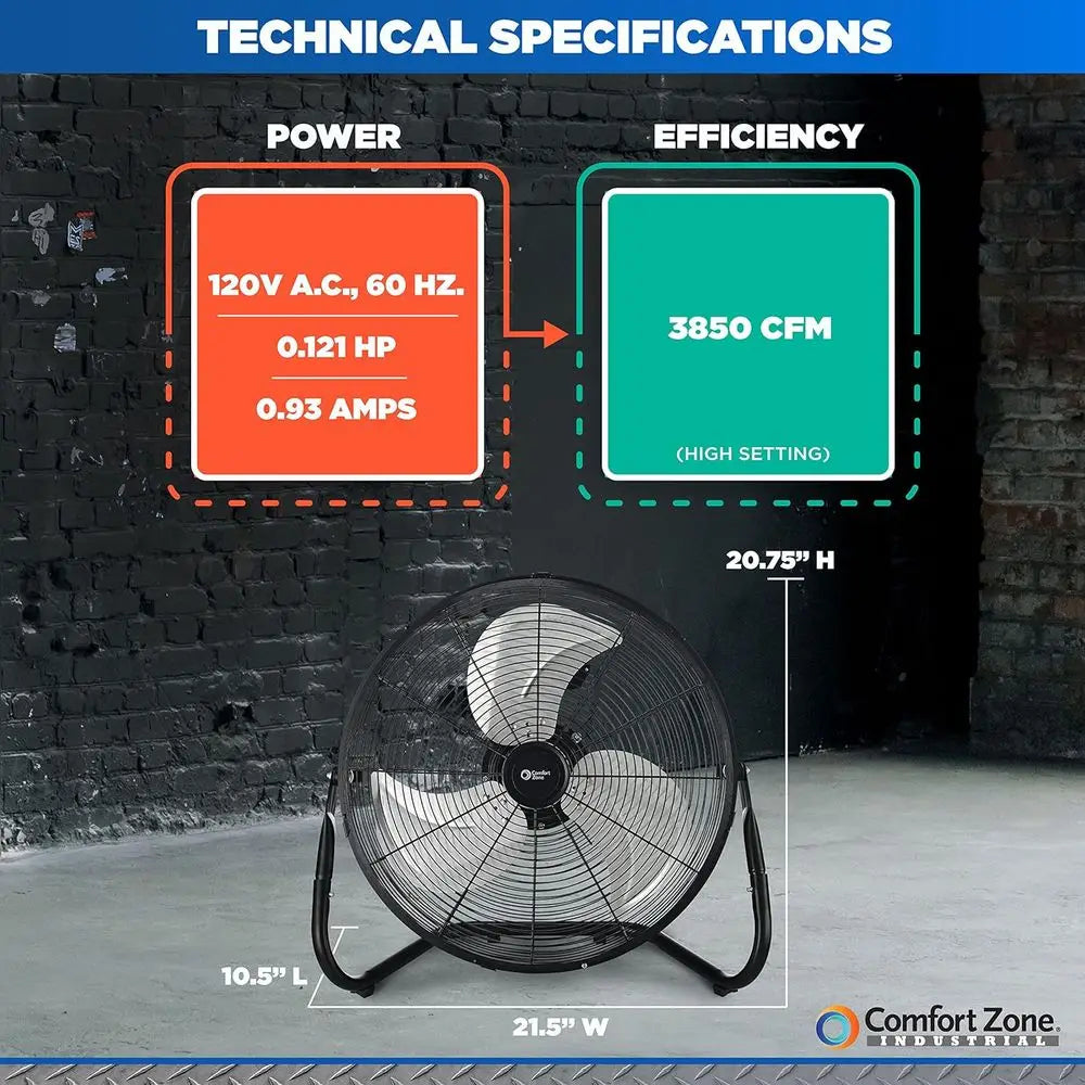 18-Inch Industrial High-Velocity Floor Fan – 3-Speed Adjustable Tilt with Carry Handle for Workshop & Home Use | Kalsten