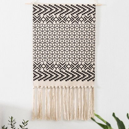 Skanto | Bohemian Wall Tapestry, Macrame Wall Hanging, Home Decor, Cotton Linen Tassel, Handmade, Woven, Geometric Canvas Art, Backdrop Tapestries