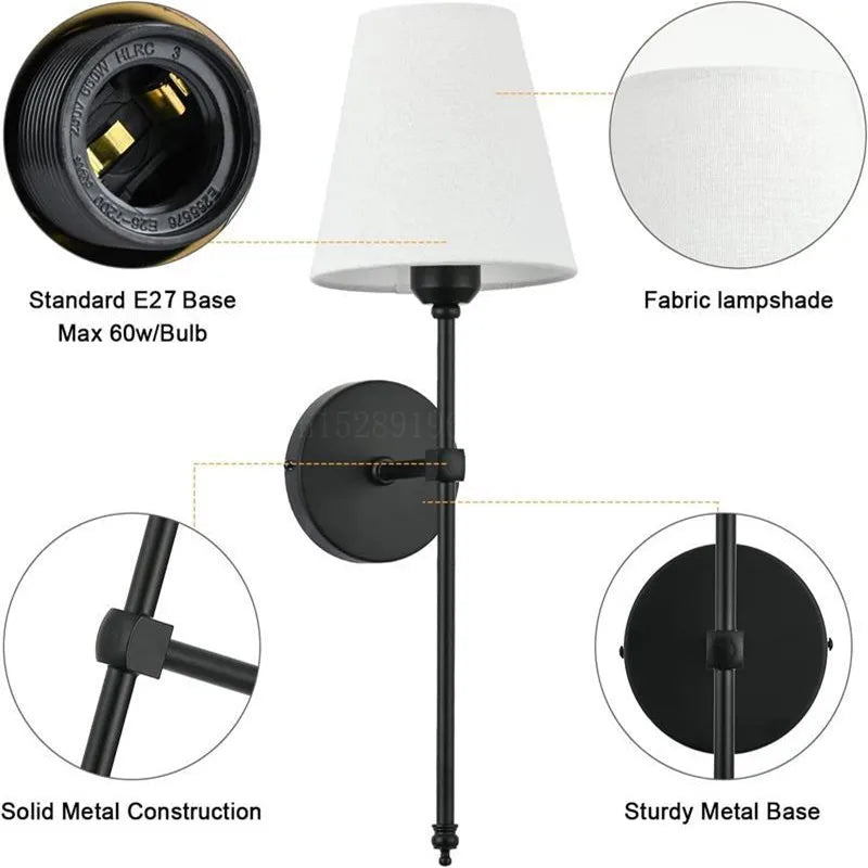 Modern LED Wall Lamp with Fabric Lampshade – Wall-Mounted Sconce for Bathroom, Bedroom, Corridor, or Stairway | Kalsten
