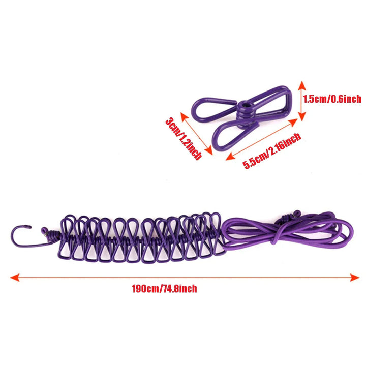 Windproof Non-Slip Elastic Multi-Clip Travel Clothesline | Kalsten