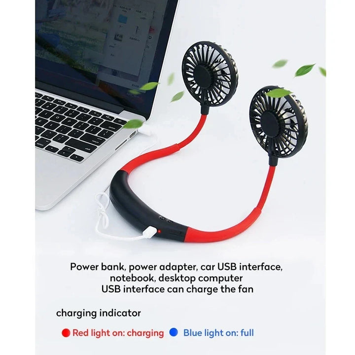 USB Portable Hands-Free Neck Fan - Rechargeable Mini Sports Fan, 3-Speed Adjustable Dual Fan for Home Office & Outdoor Use | Kalsten