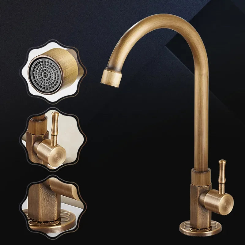 Elegant Swan Neck Kitchen Faucets in Antique Brass Kalsten