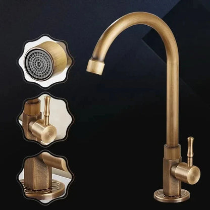 BowLift | Antique brass swan neck tap for kitchen