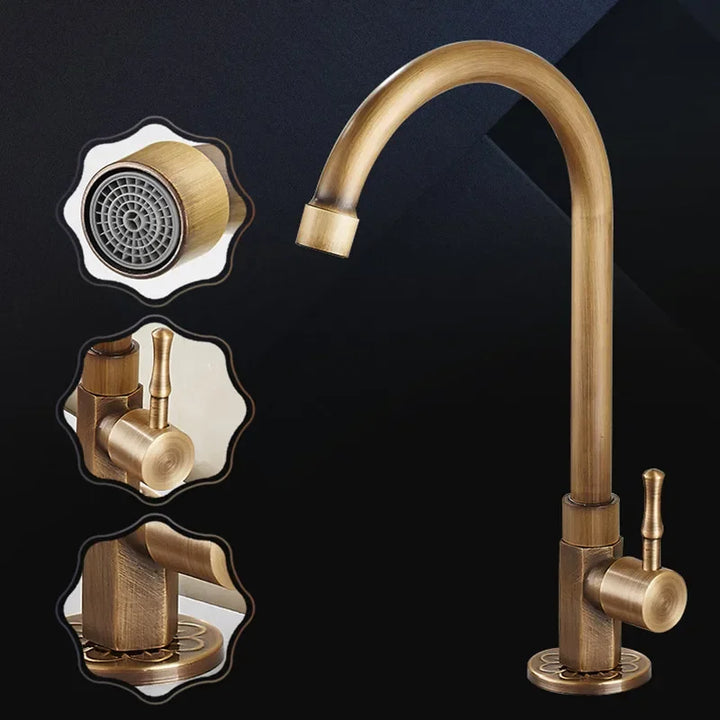 Swan Neck Kitchen Faucet - Timeless Antique Brass Kitchen Faucet with Swan Neck Design Kalsten