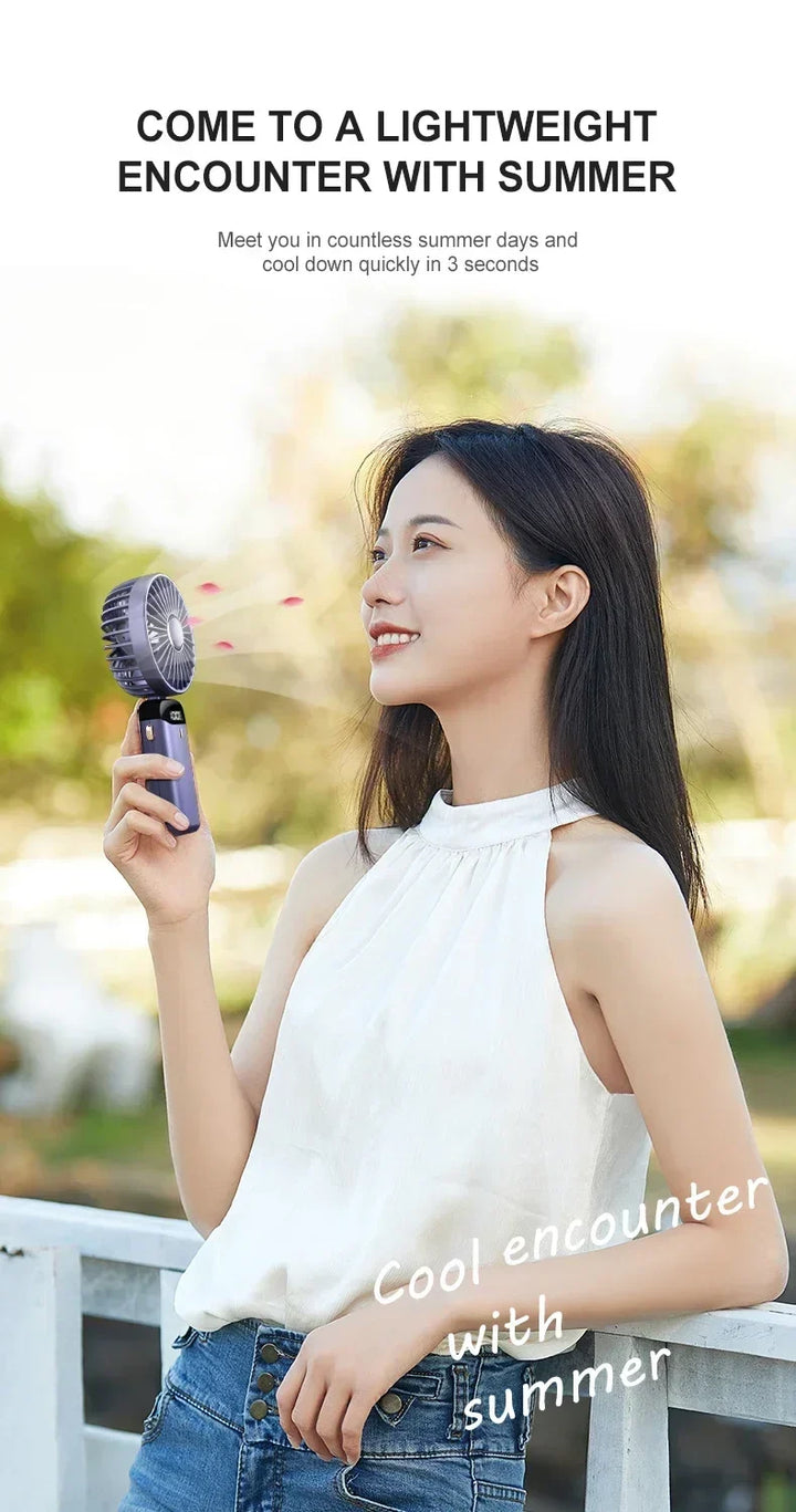 5000mAh Handheld Mini Fan – Wireless USB Rechargeable Portable Fan with Digital Display, Phone Holder, 5-Speed Foldable Neck Hanging Fan | Kalsten