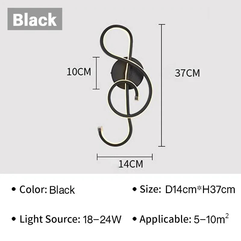Modern LED Wall Lamp - Musical Note Wall Sconce for Bedroom, Living Room, and Study, Touch On/Off, Up & Down Light Direction, Indoor Home Decor | Kalsten