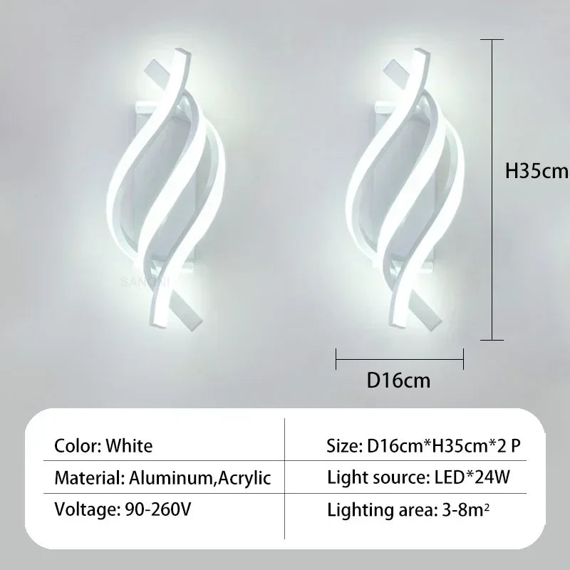 Modern LED Wall Light – Curved Spiral Design Sconce for Living Room, Bedroom, Aisle, and Home Decor | Kalsten