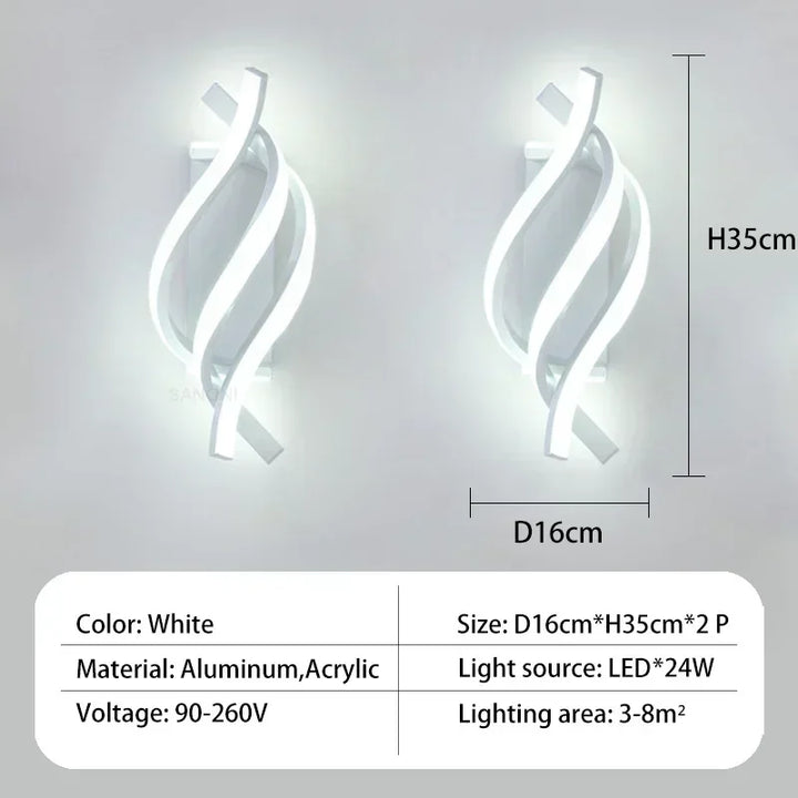Modern LED Wall Light – Curved Spiral Design Sconce for Living Room, Bedroom, Aisle, and Home Decor | Kalsten