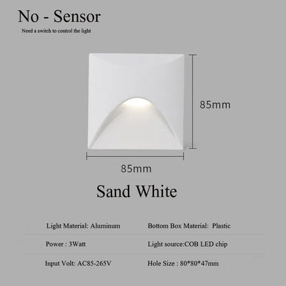 Modern waterproof IP65 LED recessed wall lamp for outdoor lighting - 3W embedded step & stair, balcony, and portal lamp