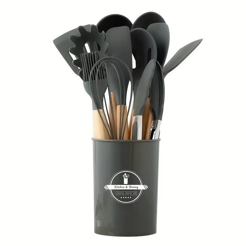 ChefEase – 12-piece Silicone Cooking Utensils Set with Wooden Handles | Kalsten