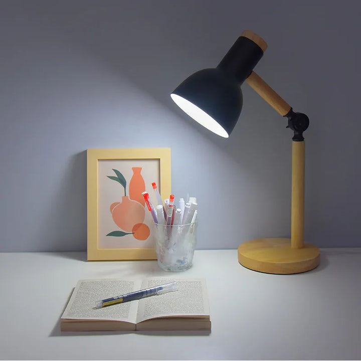 Creative Nordic Wooden Art LED Table Lamp – Adjustable Head & Eye Protection | Kalsten