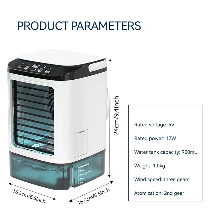 Portable Mini Air Conditioner – 3-Speed Small AC Unit with 900ML Water Tank, Electric Fan and Humidifier for Bedroom & Office | Kalsten