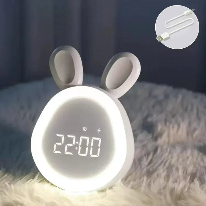 Cute children's alarm clock with LED display, night light, and alarm – rabbit shape for boys and girls, ideal for children's rooms and gentle waking up | Kalsten