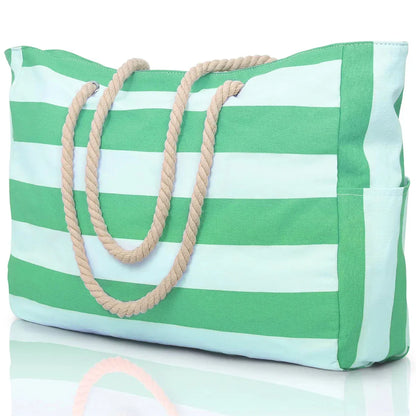 Skanto | Marivalis Striped Beach Bag with Zipper | Foldable & Waterproof | Sand-Resistant Canvas | For Travel & Vacation