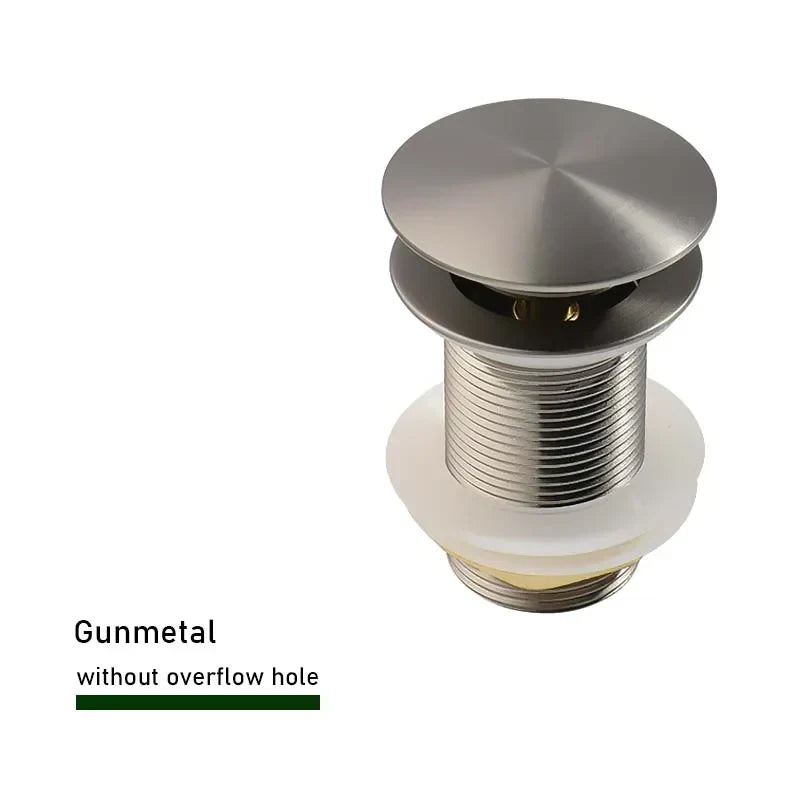 Drain Screw with Push-Down Pop-Up – Brass | 11 Colors | With or Without Overflow Skanto