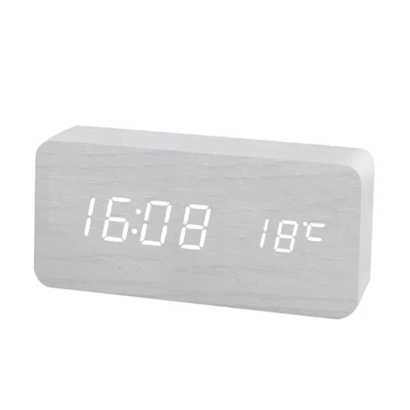 Wood Digital Alarm Clock – LED Display