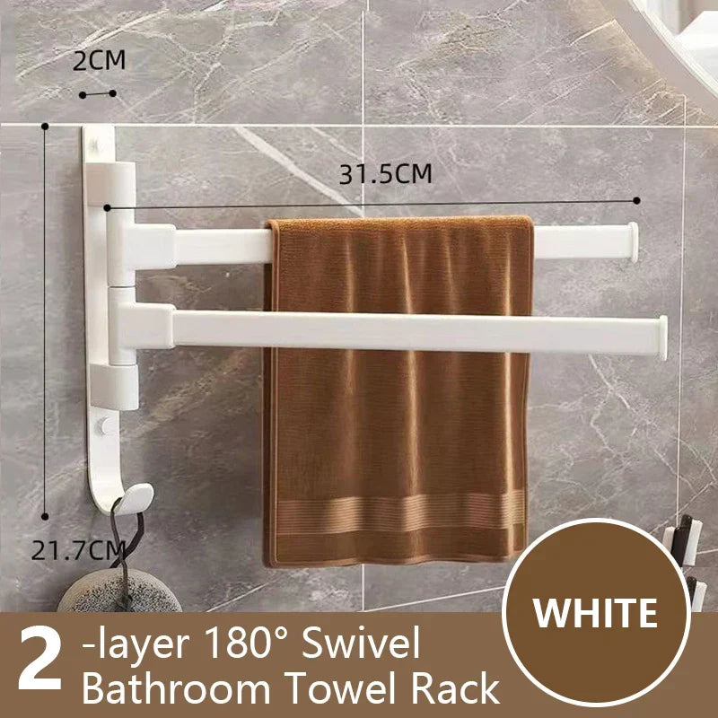 BowLift | Bathroom Towel Holder Rotatable Towel Rack Space Aluminum 1/2/3/4/5-Bar Towel Holder Kitchen Shelf Kitchen Hanging Shelf Wall Mounted