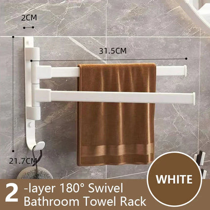 BowLift | Bathroom Towel Holder Rotatable Towel Rack Space Aluminum 1/2/3/4/5-Bar Towel Holder Kitchen Shelf Kitchen Hanging Shelf Wall Mounted
