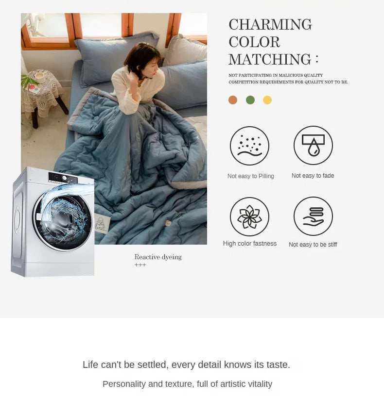 2024 Japanese Cotton-Polyester Summer Quilt – Lightweight, Washable, Skin-Friendly Solid Color Quilt | Kalsten