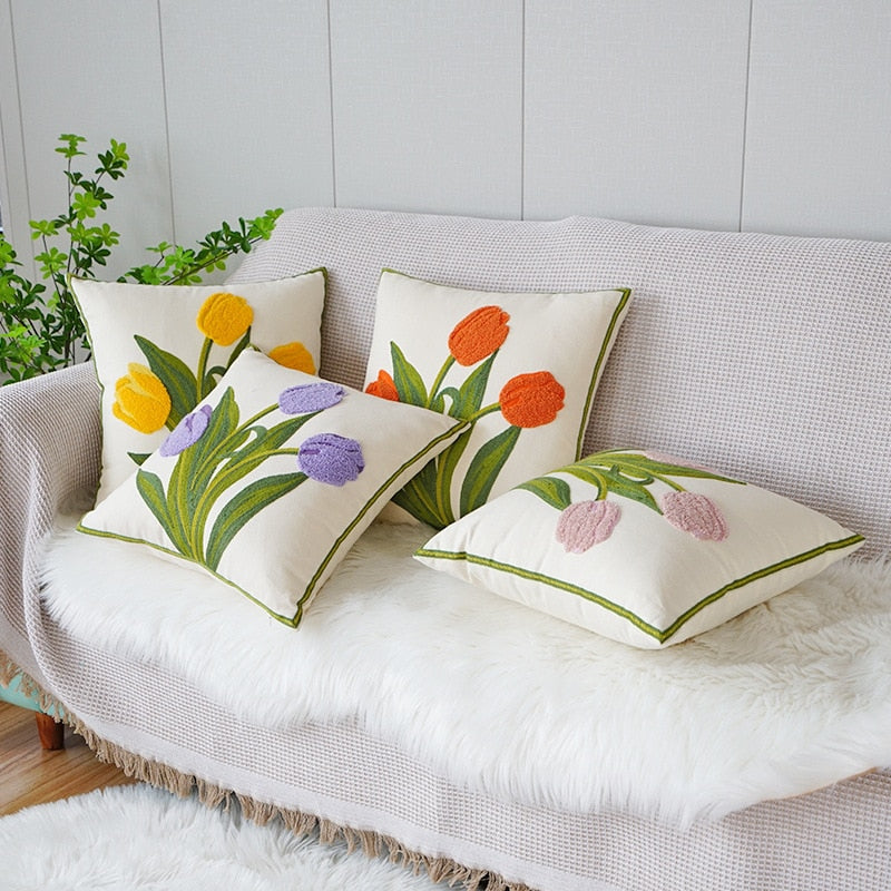 Embroidered Tulip Pillowcase | Kalsten