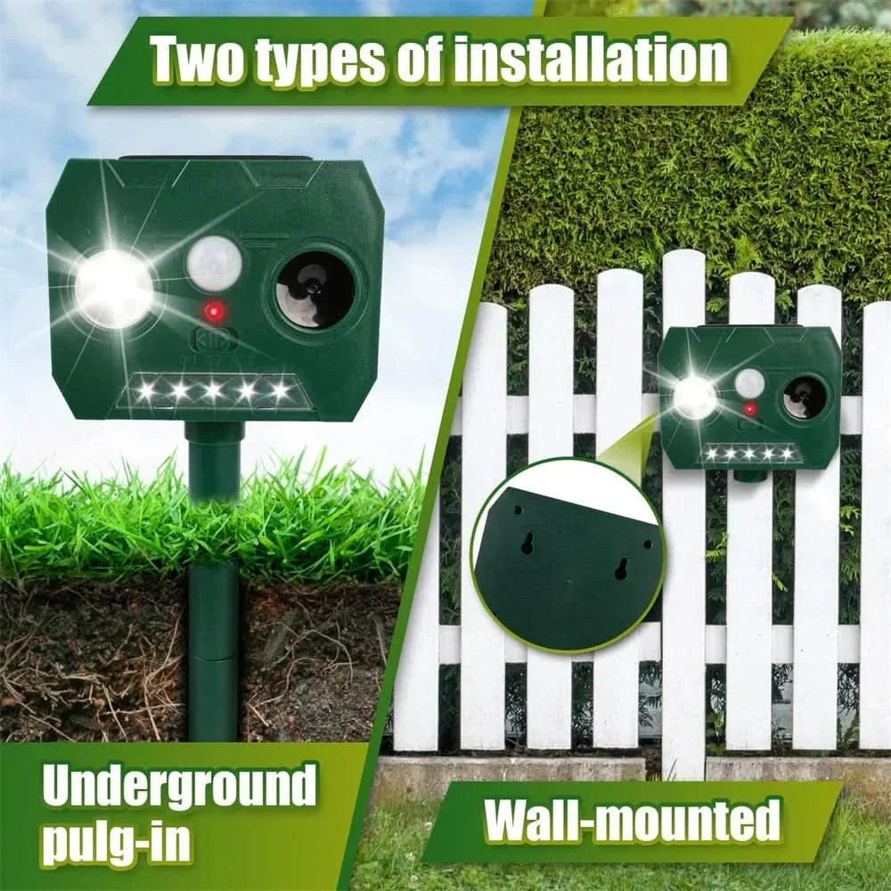 Skanto | ULTRAGUARD ULTRASONIC PEST REPELLER – Ultrasonic Pest Repeller with LED Light – Weather-Resistant and Battery-Powered for Garden and Outdoor Use
