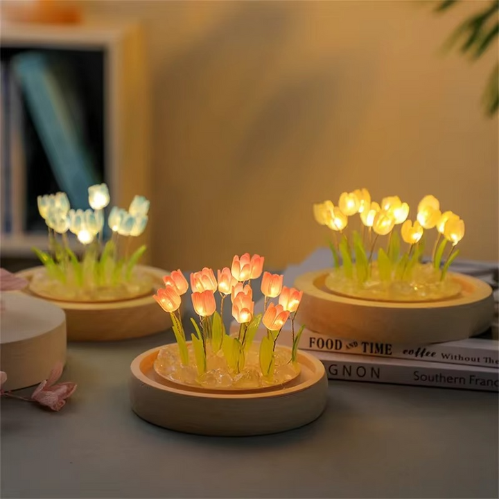 Handmade Artificial Tulip LED Night Light Bedside Table Lamp for Bedroom and Gift Decor | Kalsten
