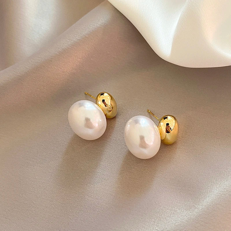 Kalsten | Classy Gold Accented Pearl Stud Earrings
