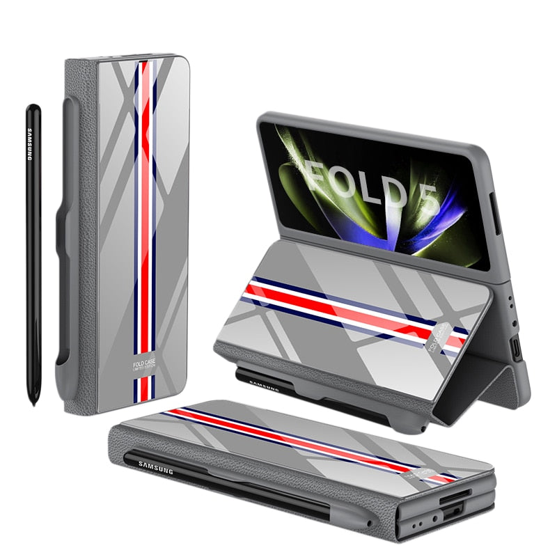 BowLift | Shockproof Armor Case Glass Cover Stand Insert Card Leather Case for Samsung Galaxy Z Fold 5/4