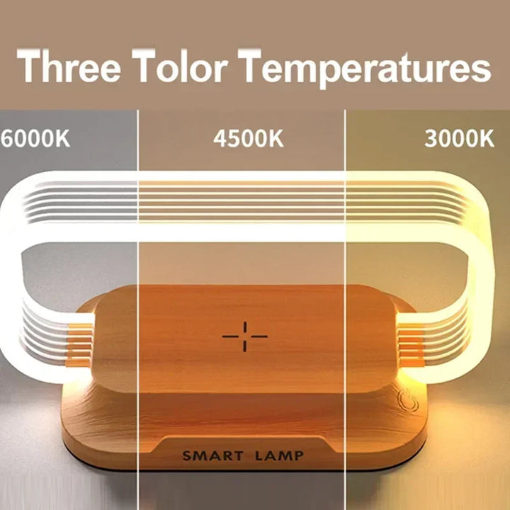 LumiCharge Touch | LED Table Lamp with Wireless Charger | Dimmable & Touch Control | Qi Fast Charging Function | Wood Look | Kalsten