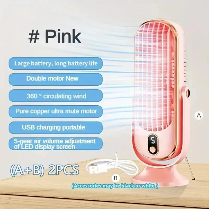 Large Battery Dual Motor Household Small Air Cooler, 5-speed Air Cooling Fan 720 ° Surround Air Blower, Portable USB Fan | Kalsten