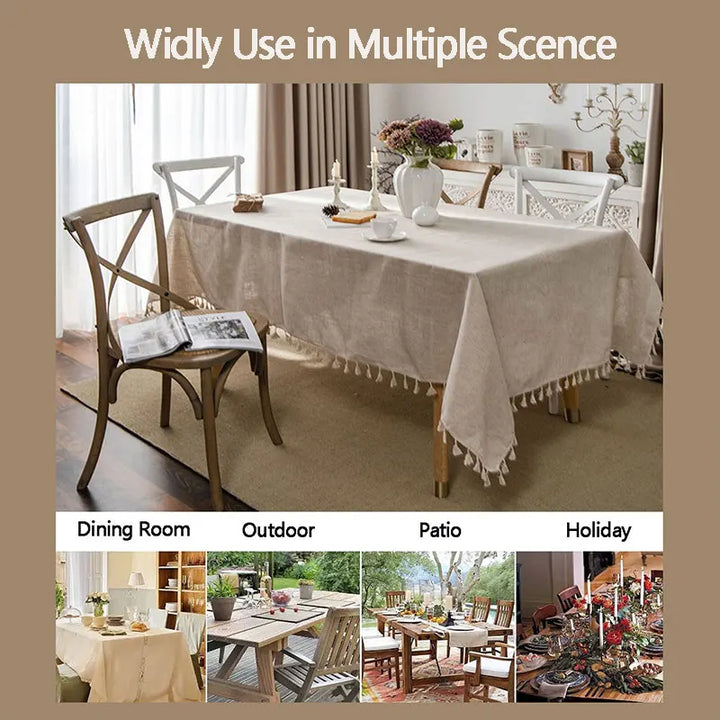2023 Cotton-Linen Tablecloth with Tassels, Rectangular Tablecloth for Dining Table, Coffee-Tea Tablecloths, Wedding Easter Decoration | Kalsten