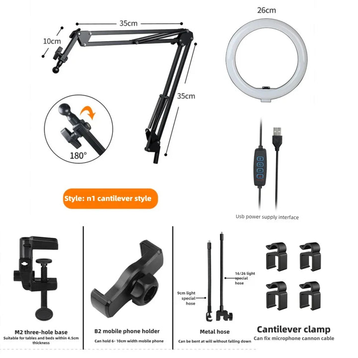 Kalsten | LumiFlex LED ring light with flexible arm & phone holder | 3 light colors & USB connection | Perfect for livestream, video & selfie