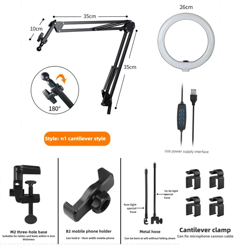 Skanto | LumiFlex LED Ring Light with Flexible Arm & Phone Holder | 3 Light Colors & USB Port | Perfect for Livestream, Video & Selfie