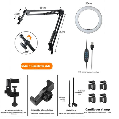 Skanto | LumiFlex LED Ring Light with Flexible Arm & Phone Holder | 3 Light Colors & USB Port | Perfect for Livestream, Video & Selfie