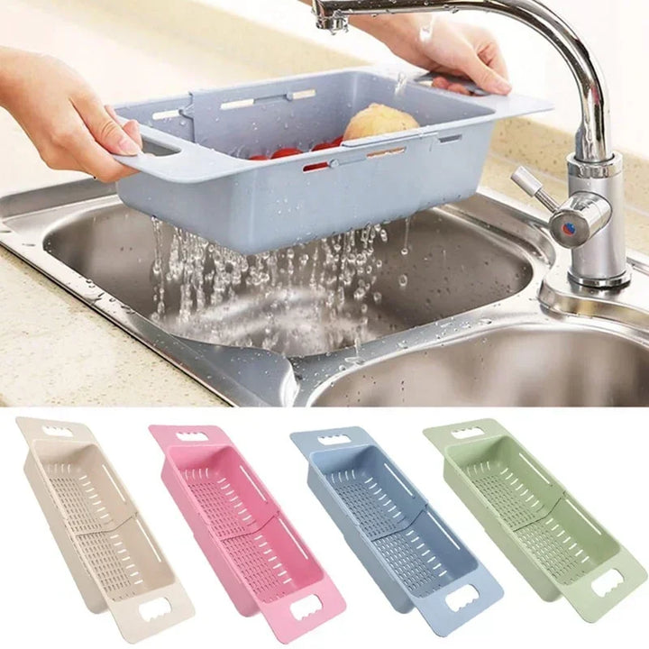 FlexDrain Draining Basket Kitchen – Adjustable Sink Organizer | Auto Drain & Fruit Vegetable Dryer | Space-saving Kitchen Accessory | Kalsten