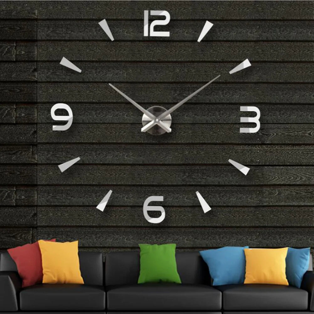 Large Wall Clock DIY 3D Self-adhesive Mirror Acrylic Wall Clock for Kitchen Dining Room Living Room Creative Home Decor | Karnz