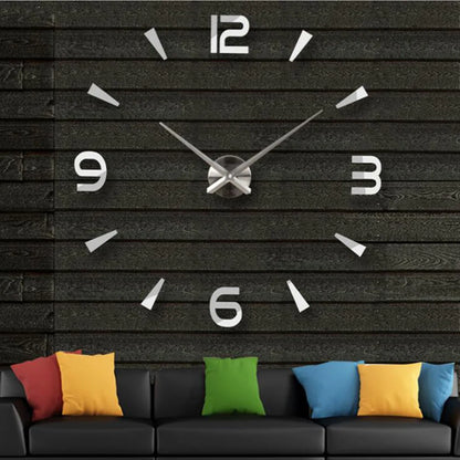 Large Wall Clock DIY 3D Self-adhesive Mirror Acrylic Wall Clock for Kitchen Dining Room Living Room Creative Home Decor | Karnz