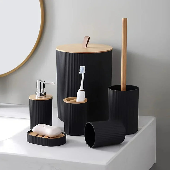 6-piece bathroom set with bamboo accents | Kalsten