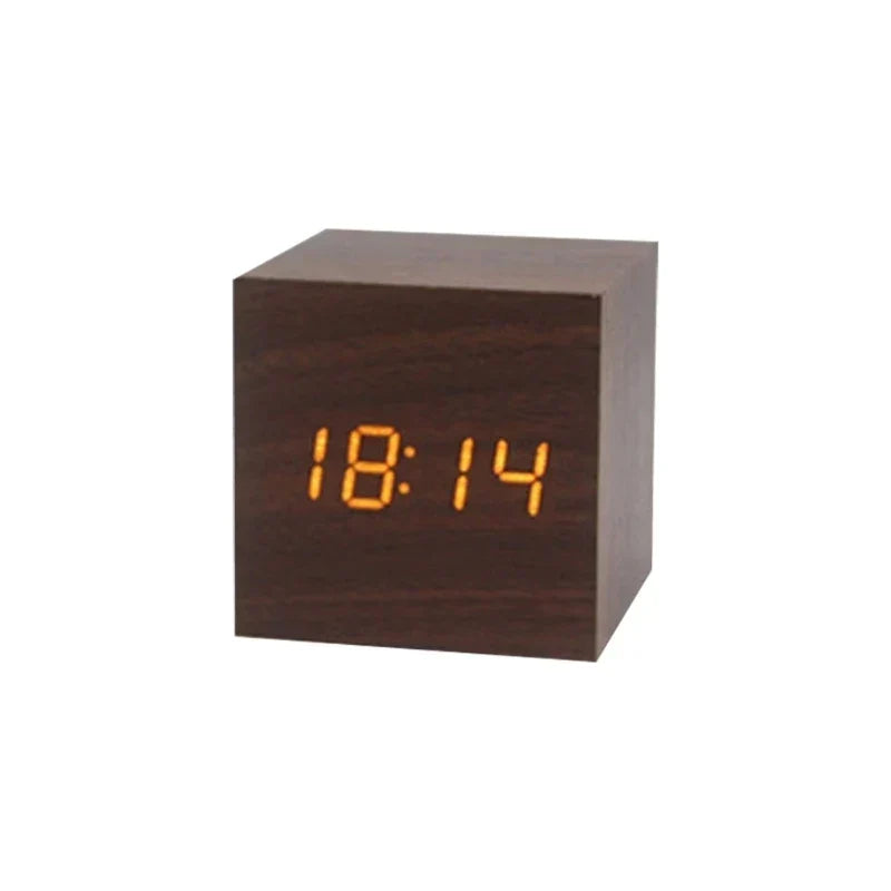 Wooden LED Alarm Clock with Temperature Display, Digital Time Display and Minimalist Design – Perfect for Bedroom and Office | Brehn
