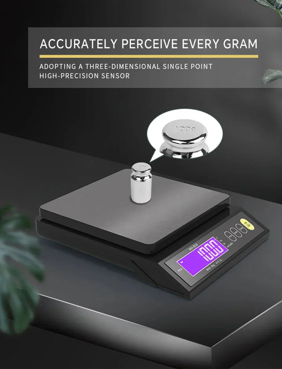 Brehn | 5 kg/0.1 g and 10 kg/1 g digital electronic kitchen scale, LCD display, fully waterproof stainless steel weighing tool for baking