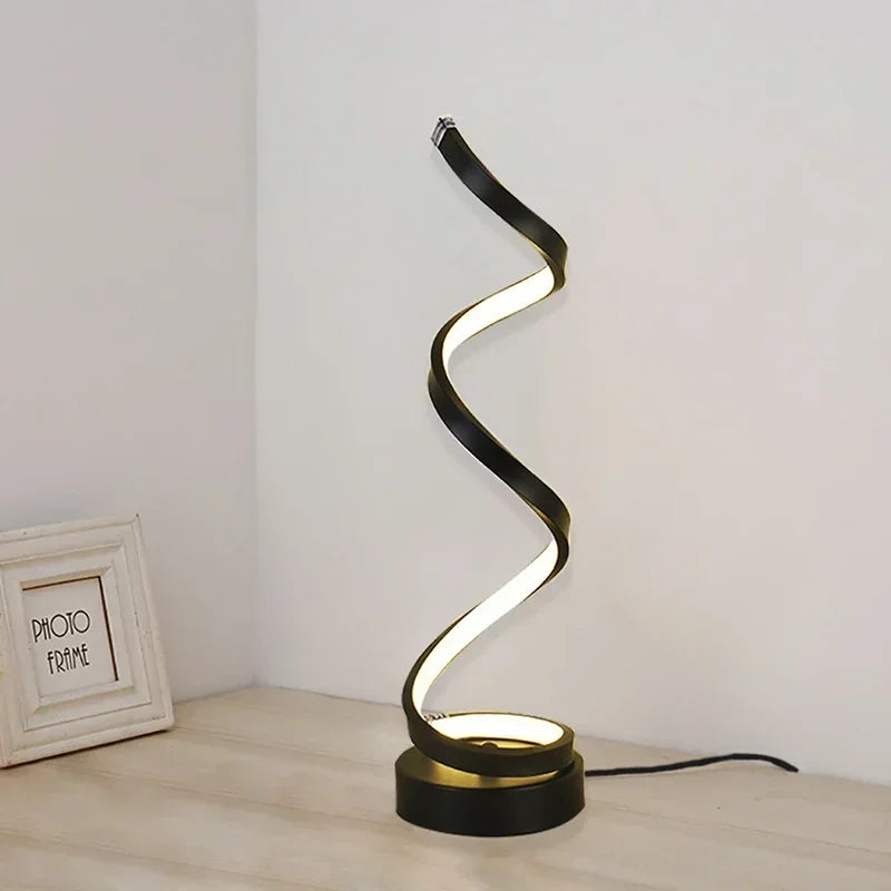 Modern LED Table Lamp – Eye Protection, Spiral Design for Bedroom, Living Room, and Study Desk, Black & White | Kalsten