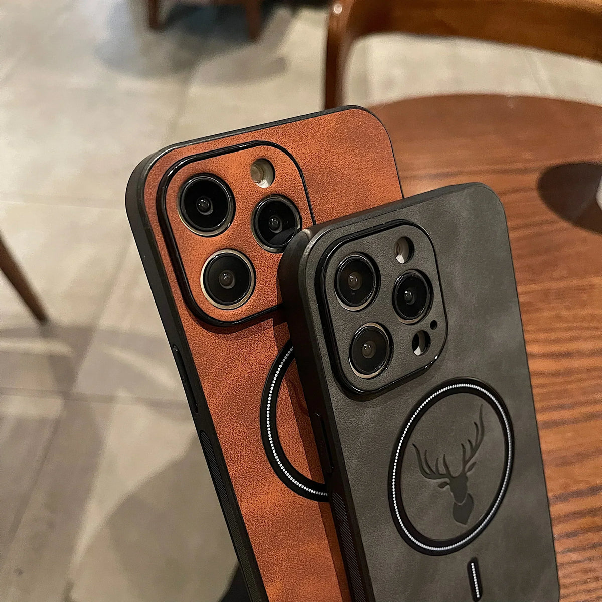 Skanto | Luxury Deer Leather Apple iPhone Case | Magnetic Phone Case, Wireless Case, MagSafe, Wireless Charging, Protective Case, Cover for iPhone 15, 14, 13 Pro Max Plus