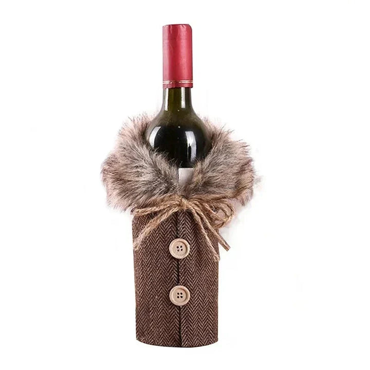 Christmas bottle cover with fur collar – festive cover for wine bottles, gnome decoration for Christmas, perfect as gift wrapping | Kalsten