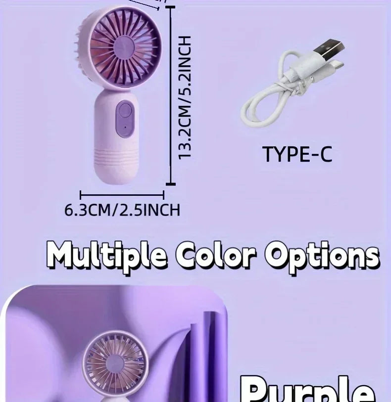 Mini Handheld USB Fan – 3-Speed Strong Wind Portable Desk Fan, Rechargeable for Students, Office, Outdoor, Travel, and Camping | Kalsten